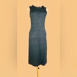 Lauren Ralph Lauren Sleeveless Knit Houndstooth Crewneck Midi Dress, Buttons, PS